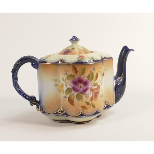 144 - Carlton Blush ware tea pot with floral  petunia decoration, by Wiltshaw & Robinson, c1900, height 14... 