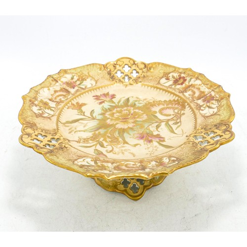 146 - Carlton Blush ware reticulated comport with  floral  carnation decoration, by Wiltshaw & Robinson, c... 