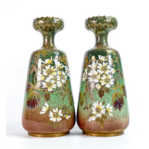 155 - Carlton Blush ware pair of large vases with rare paste decoration Daisies on green ground decoration... 