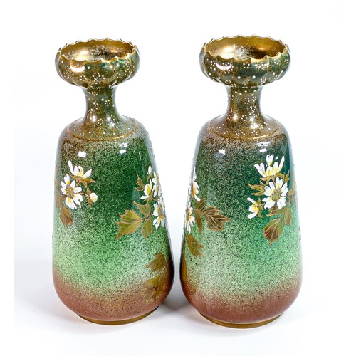 155 - Carlton Blush ware pair of large vases with rare paste decoration Daisies on green ground decoration... 