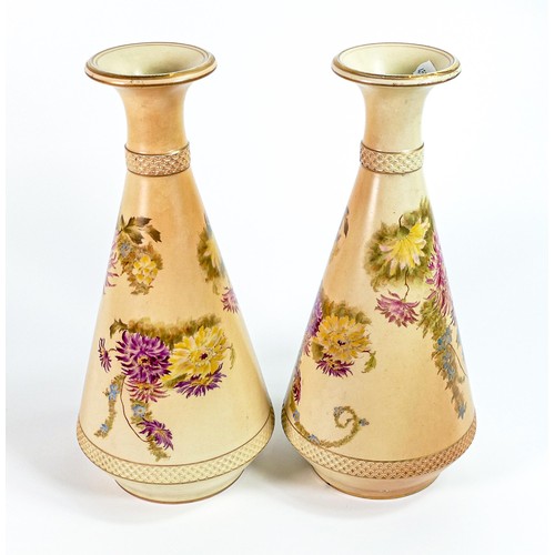 158 - Carlton Blush ware pair of vases with dahlia floral decoration, by Wiltshaw & Robinson, c1900, heigh... 