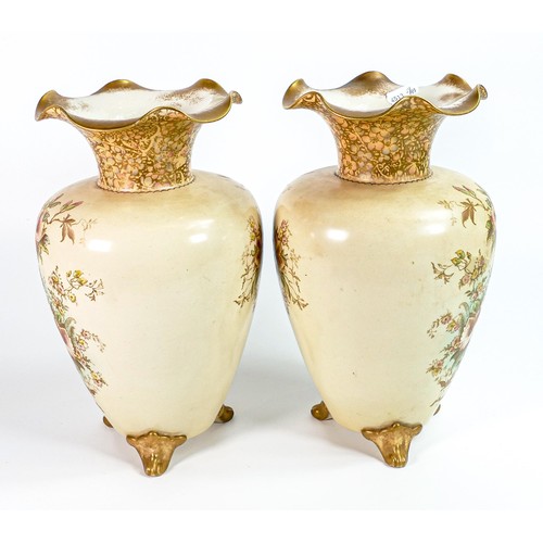 159 - Carlton Blush ware pair of vases with Petunia floral decoration, by Wiltshaw & Robinson, c1900, heig... 