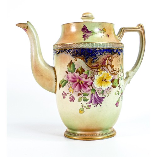 164 - Carlton Blush ware coffee pot & lid with petunia floral decoration, by Wiltshaw & Robinson, c1900, h... 