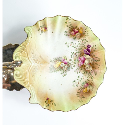 166 - Carlton Blush ware metal framed Entrée dish with heather floral decoration, by Wiltshaw & Robinson, ... 