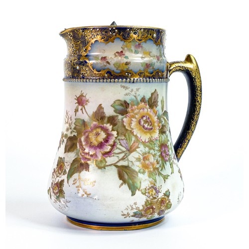 168 - Carlton Blush ware metal lidded jug with rose floral decoration, by Wiltshaw & Robinson, c1900, heig... 