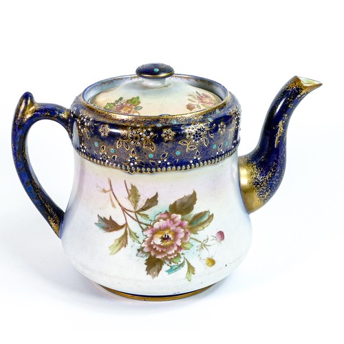 169 - Carlton blush ware tea pot with rose floral decoration, by Wiltshaw & Robinson, c1900, height 13.5cm