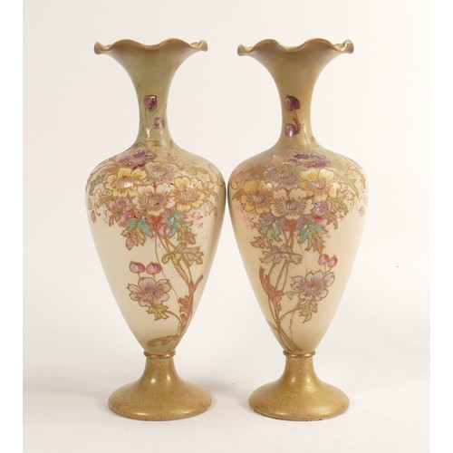 176 - Pair of Carlton Blush ware vases by Wiltshaw & Robinson, c1900, decorated & gilded with flowers, h.2... 