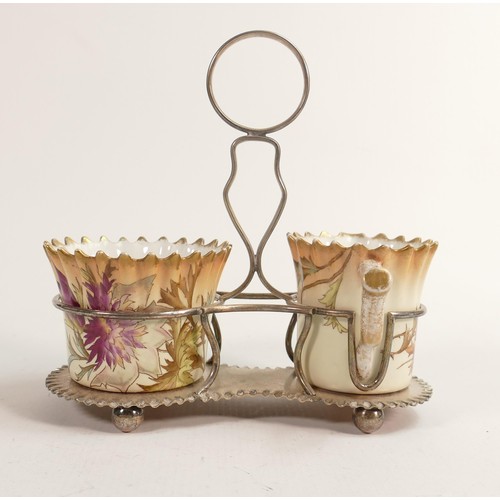 178 - Carlton Blush ware metal mounted milk jug & sugar bowl, scallop edged with Floral decorations, by Wi... 