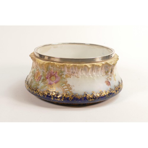 183 - Carlton Blush ware metal mounted fruit bowl with Arvista decoration, by Wiltshaw & Robinson, c1900, ... 