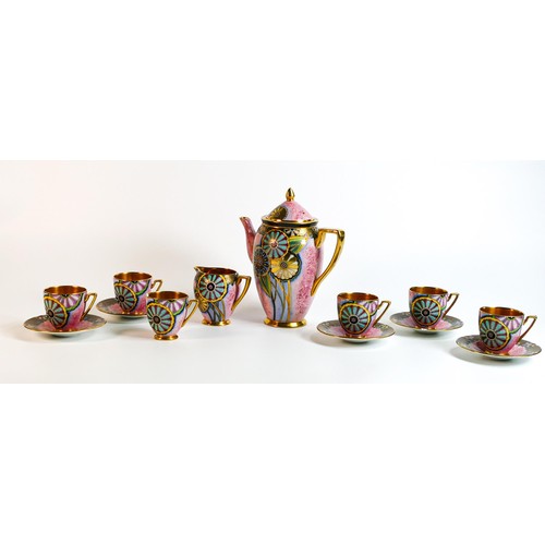 200 - Carltonware Wagon Wheels pattern coffee set, five saucers with one damaged