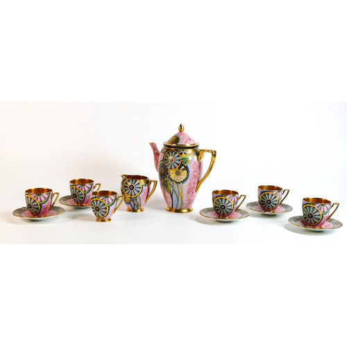 200 - Carltonware Wagon Wheels pattern coffee set, five saucers with one damaged