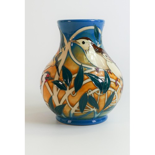 519 - Moorcroft boxed limited edition vase Goldfinch & Co. dated 2011, height 14.5cm