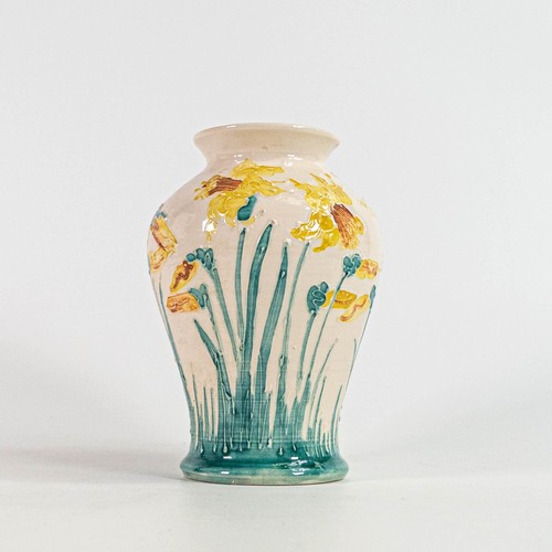 566 - Lise B Moorcroft Art Pottery vase with Daffodil design, signed & dated 1993, crazing