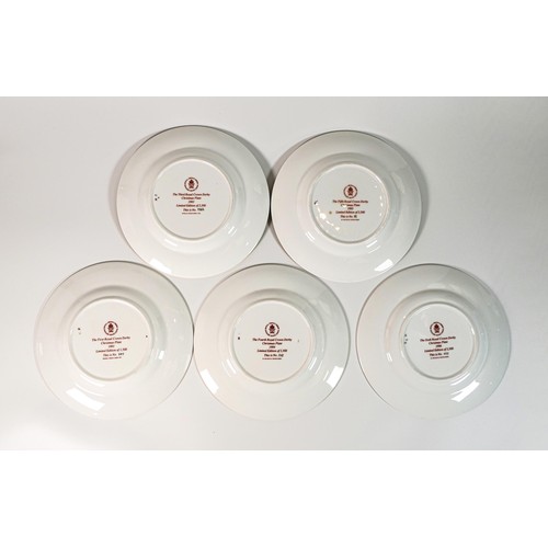 574 - Royal Crown Derby set of five limited edition boxed Christmas plates, years 1993, 94, 96, 91 & 1995,... 