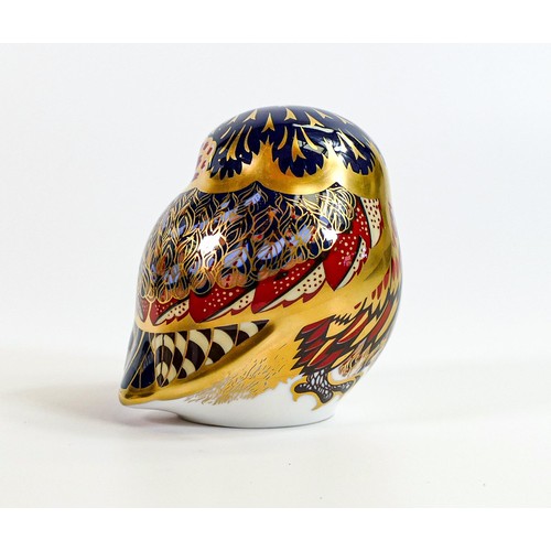 580 - Royal Crown Derby owl paperweight, gold stopper, boxed