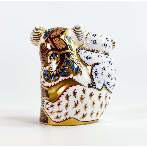 582 - Royal Crown Derby koala & baby paperweight, gold stopper, boxed