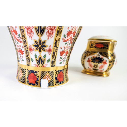 597 - Royal Crown Derby Old Imari vase and mustard pot in 1128 design, a/f. Vase has 1.25cm Chip to base e... 