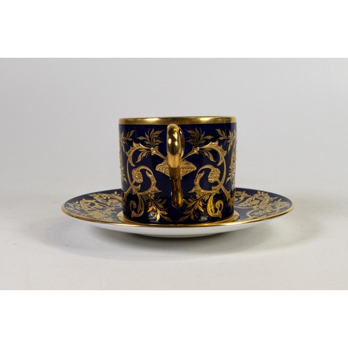 603 - Lynton Fine Porcelain coffee can & saucer, gilded on blue ground, hand painted with galleon & ships ... 