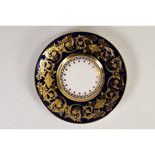 603 - Lynton Fine Porcelain coffee can & saucer, gilded on blue ground, hand painted with galleon & ships ... 