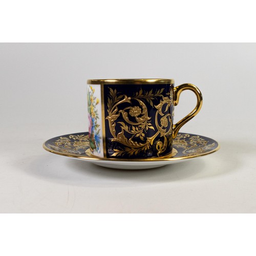 604 - Lynton Fine Porcelain coffee can & saucer, gilded on blue ground, hand painted with flowers by Stefa... 