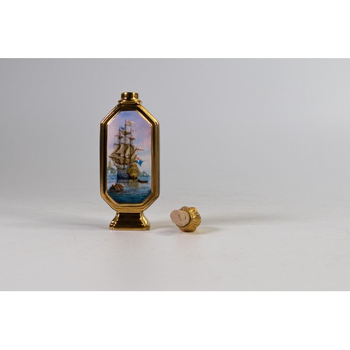 612 - Lynton Fine Porcelain scent bottle & cover, gilded on dark blue ground, hand painted with galleons b... 