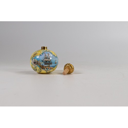 614 - Lynton Fine Porcelain scent bottle & cover, enamelled on yellow/blue ground, hand painted with galle... 