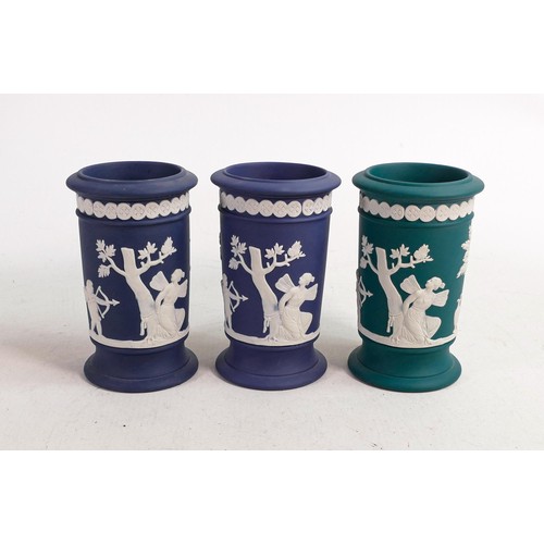 635 - A group of Wedgwood Jasper footed vases, neo classical, colours to include Spruce green and Portland... 