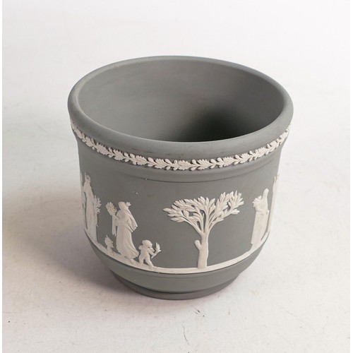 641 - A Wedgwood Jasper ware neo classical planter, in grey. Measures 11.5cm in height.