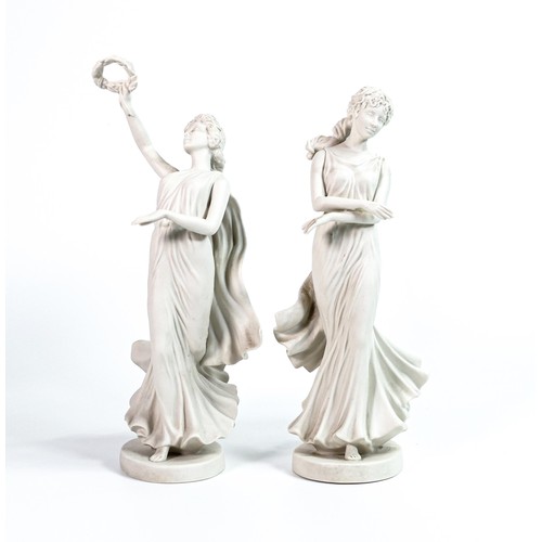 661 - Two Wedgwood Parian Dancing Hours theme figures, height 24cm (2)