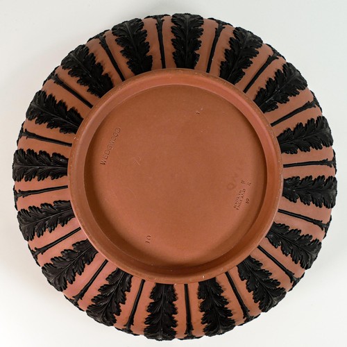 665 - Wedgwood black on terracotta footed Acanthus leaf bowl, some lime scale staining to inside, diameter... 