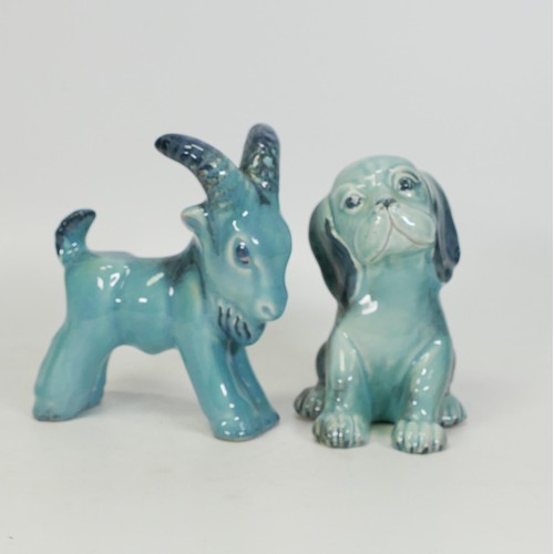 733 - Beswick blue gloss model of a goat & seated puppy (2)