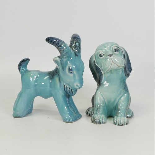 733 - Beswick blue gloss model of a goat & seated puppy (2)