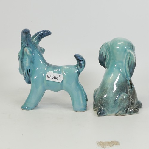 733 - Beswick blue gloss model of a goat & seated puppy (2)