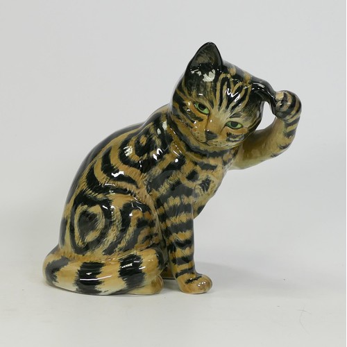 737 - Beswick cat scratching it's ear 1877 in grey Swiss roll colourway.