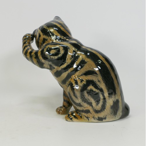 737 - Beswick cat scratching it's ear 1877 in grey Swiss roll colourway.