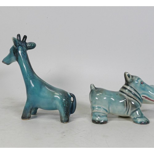 748 - Beswick small blue glazed hippo & giraffe (2)