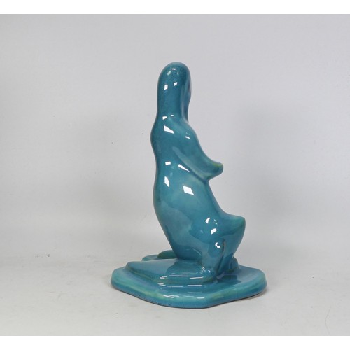 759 - Beswick blue glazed model of a stylised duck on base 317, crazing, height 22cm