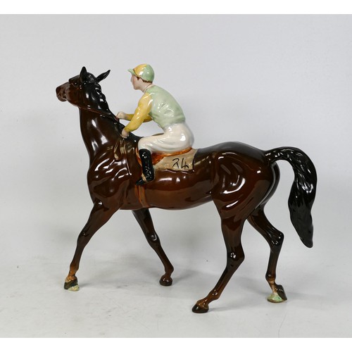 821 - Beswick jockey on walking horse 1037, yellow, white & green jockey colours