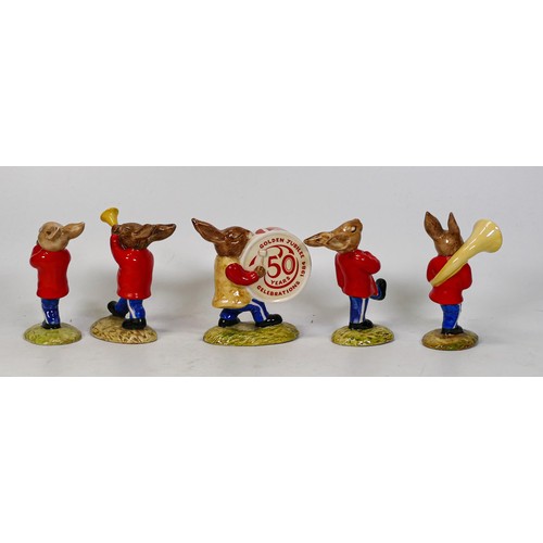 896 - Royal Doulton Bunnykins figures from the Oompah Band Figures in a red colourway comprising Sousaphon... 