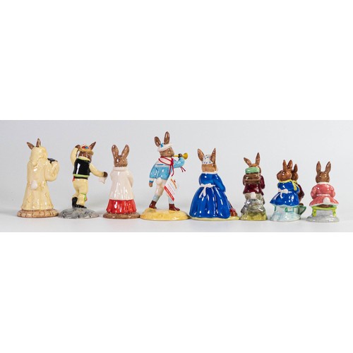 909 - Royal Doulton Bunnykins figures consisting of Helping Mother, Sleighride, Cooling Off, Clean Sweep, ... 