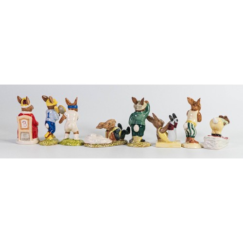 916 - Royal Doulton Bunnykins figures consisting of Knockout, Downhill, Bogey, Aerobic, Freefall, Ace, Hom... 