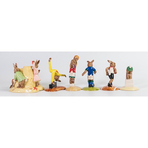 922 - Royal Doulton Bunnykins figures consisting of Sandcastle, Swimmer, Basketball, Runner, Gymnast and S... 