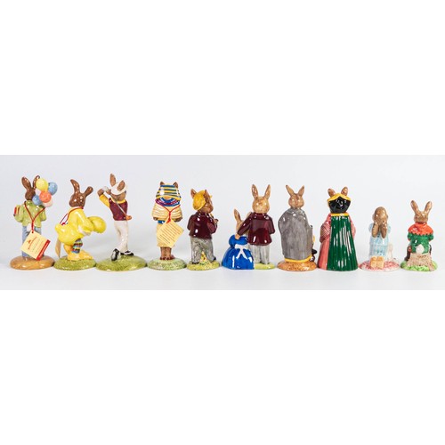 923 - Royal Doulton Bunnykins figures consisting of Sheriff of Nottingham, Golfer, Will Scarlett, Family P... 