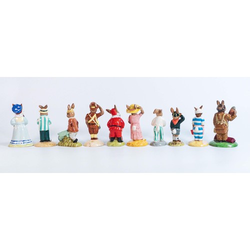 929 - Ten Royal Doulton Bunnykins figures including Trumpet Player, Sightseer, Be Prepared,
Santa, Digger,... 