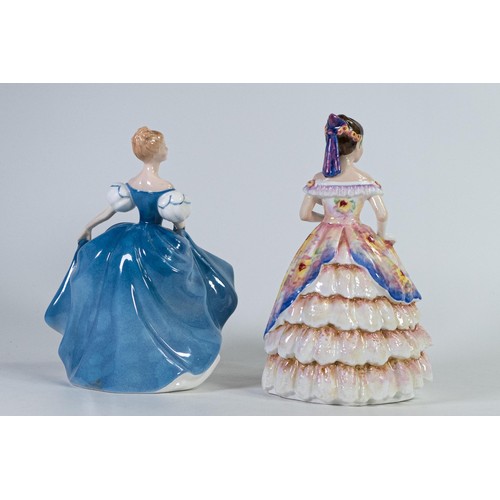 1045 - Royal Doulton figurine Rosemary HN3691 and another lady in blue dress, both with not for re-sale bac... 