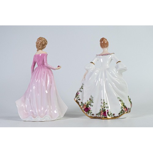 1046 - Royal Doulton prototype figurine COUNTRY ROSE, HN3221 with gold highlights and another lady in pink ... 