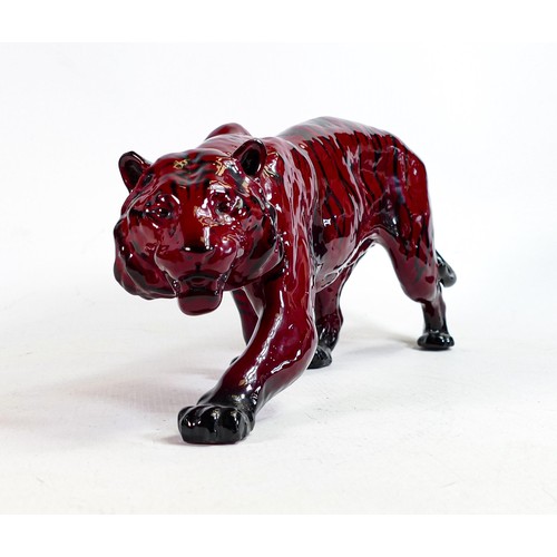 1064 - Royal Doulton large Flambe tiger. A few tiny scuffs in glaze to front leg.