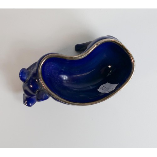 1071 - Royal Doulton Titanian pig dish with hallmarked silver rim, in dark blue Lapis Lazuli colourway, Res... 