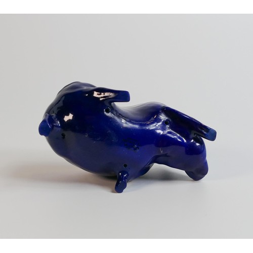 1071 - Royal Doulton Titanian pig dish with hallmarked silver rim, in dark blue Lapis Lazuli colourway, Res... 