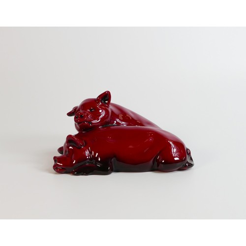 1073 - Royal Doulton Flambe model of a pair of snoozing pigs, h.10 x L18cm - slight scuff marks to one pigs... 